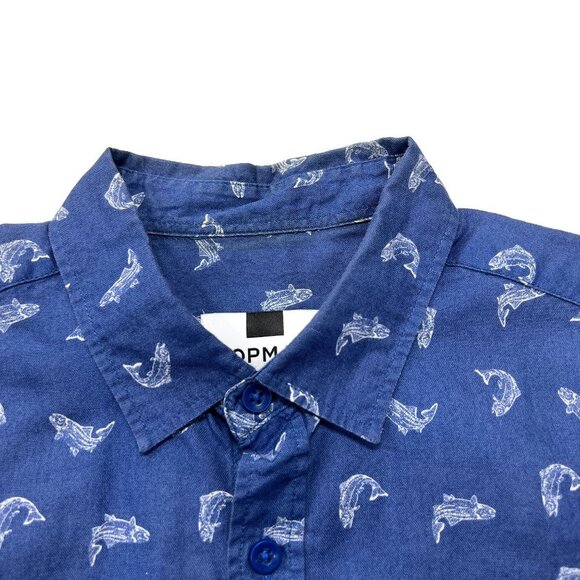 Topman Mens Button Up Shirt Medium Blue Fish Marlin Allover Print Cotton S/S - Picture 3 of 6